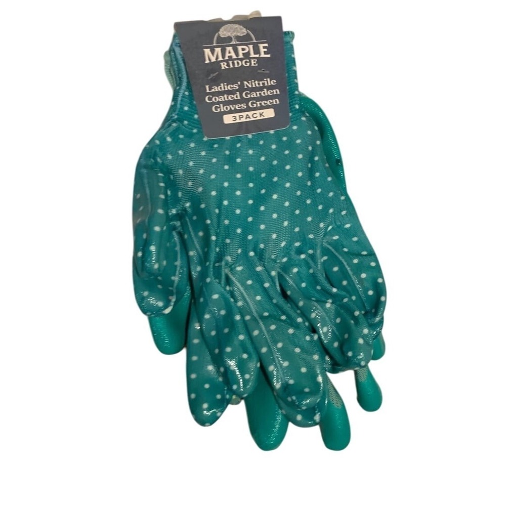 Maple Ridge Ladies Nitrile Coated Garden Gloves Green 3‎ Pack NEW